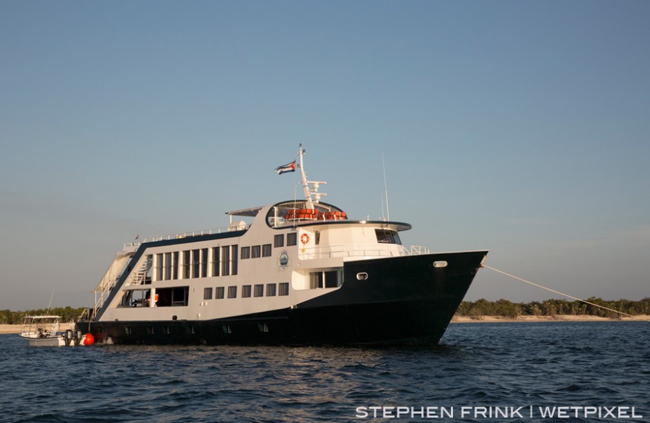 The Jardines Aggressor II is a 135-foot steel hulled dive yacht for a maximum of 24 divers, comfortably cruising the 60 miles from the port of Jacaro to the Gardens of the Queen