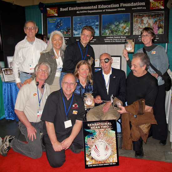 Sensational Seas Two DVD group photo (which I missed!): Ned and Anna Deloach, Kris Wilk, Mary Lynn<br />Price, Rick Morris, Mike Elliot, Annie Crawley, Stan Waterman, Leandro Blanco (photo by Steve Perez)